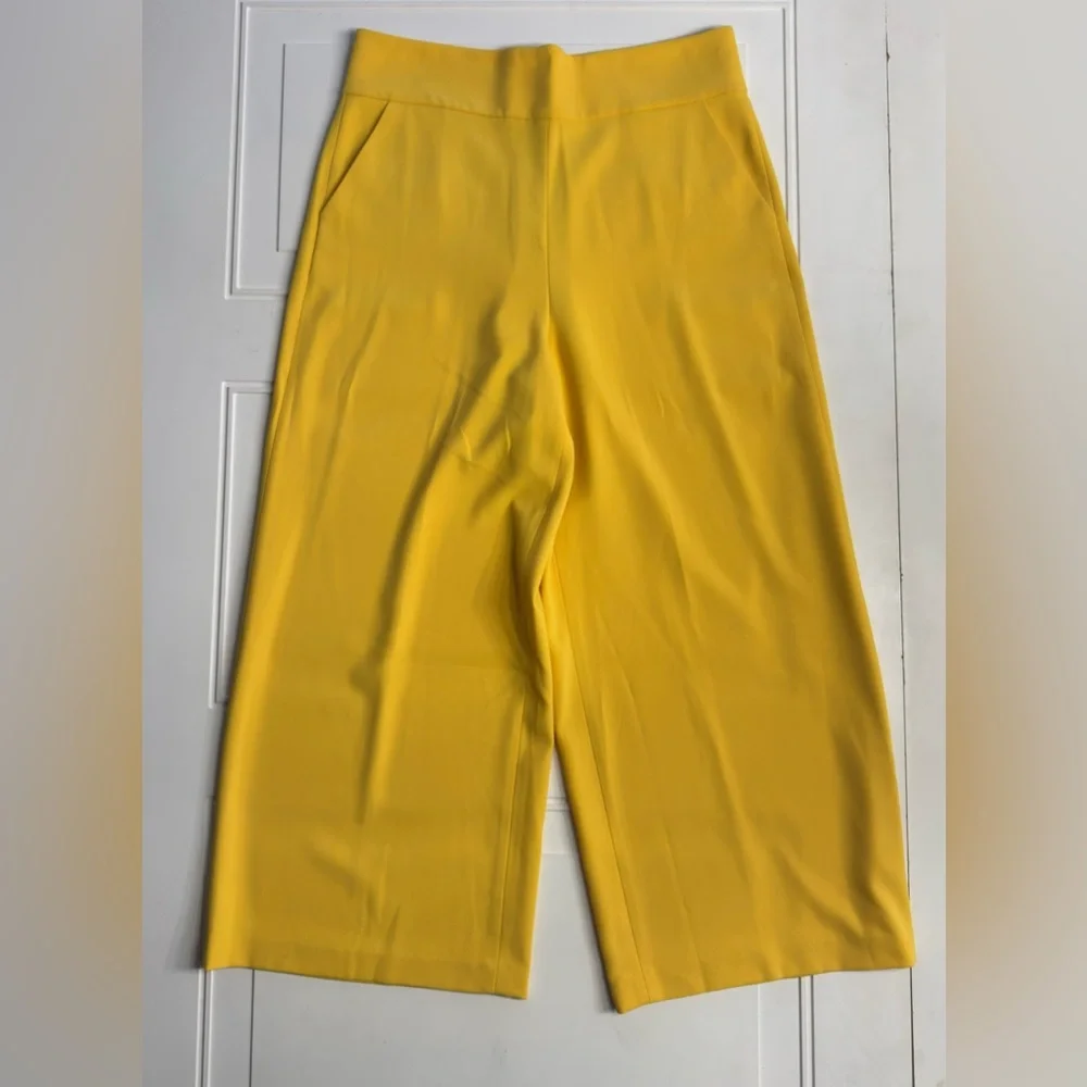 Alice + Olivia Women Sz 10 Donald Yellow Wide Leg High Rise Trousers Pants Crop - Picture 1 of 10